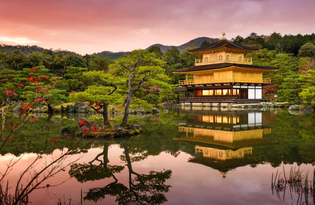 Golden Pavilion at dusk, Kyoto, Japan.