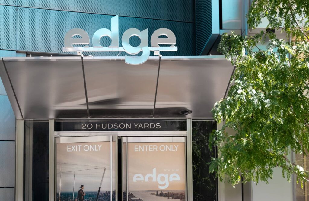The Edge, a 1,100 foot-tall observation deck entrance sign